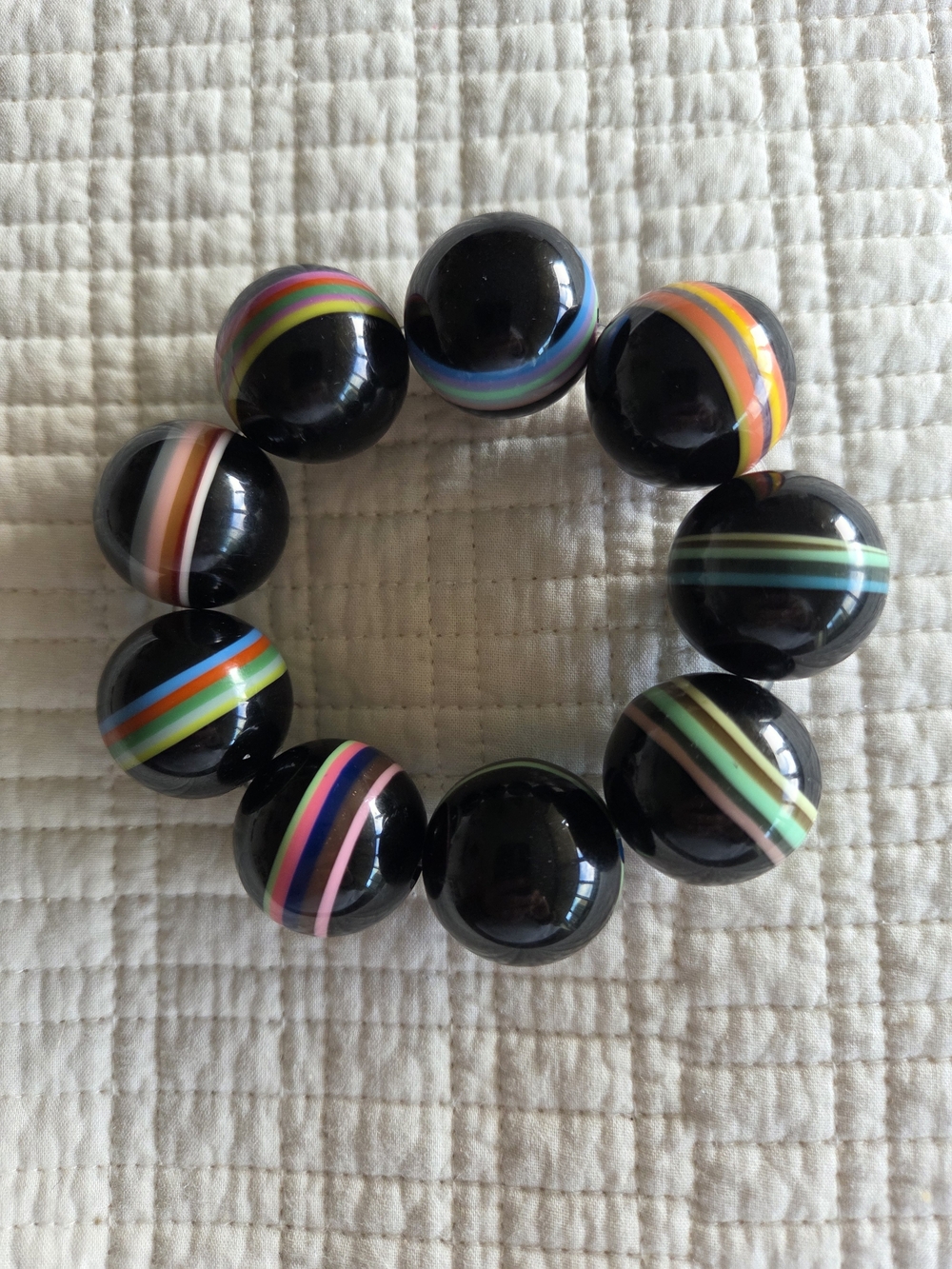 Sobral Black Bead Bracelet with Multicolor Stripes